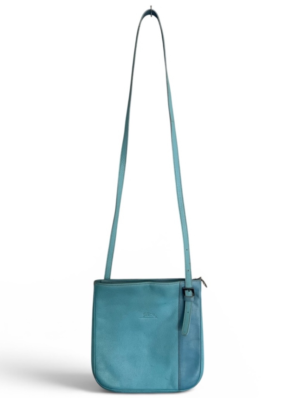 Vintage Longchamp slim leather crossbody bag in sky blue